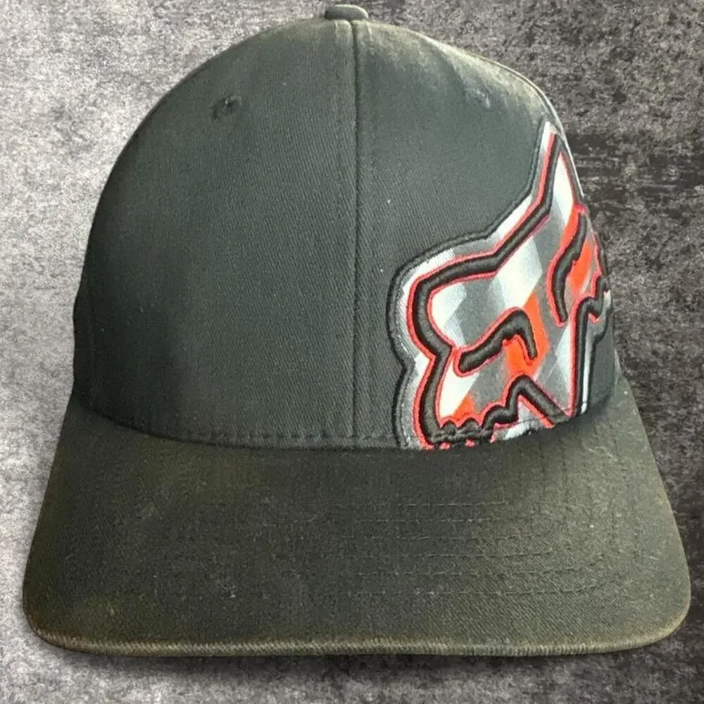 Fox Racing Y2K Moto Big Logo Flexfit Hat Plaid Black Red Fitted Size S/M
